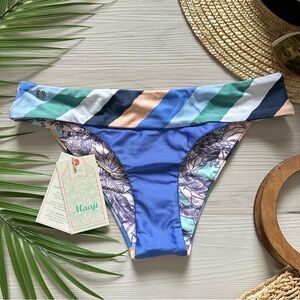 Maaji Reversible Blue Green Striped Low Rise Bikini Bottom
